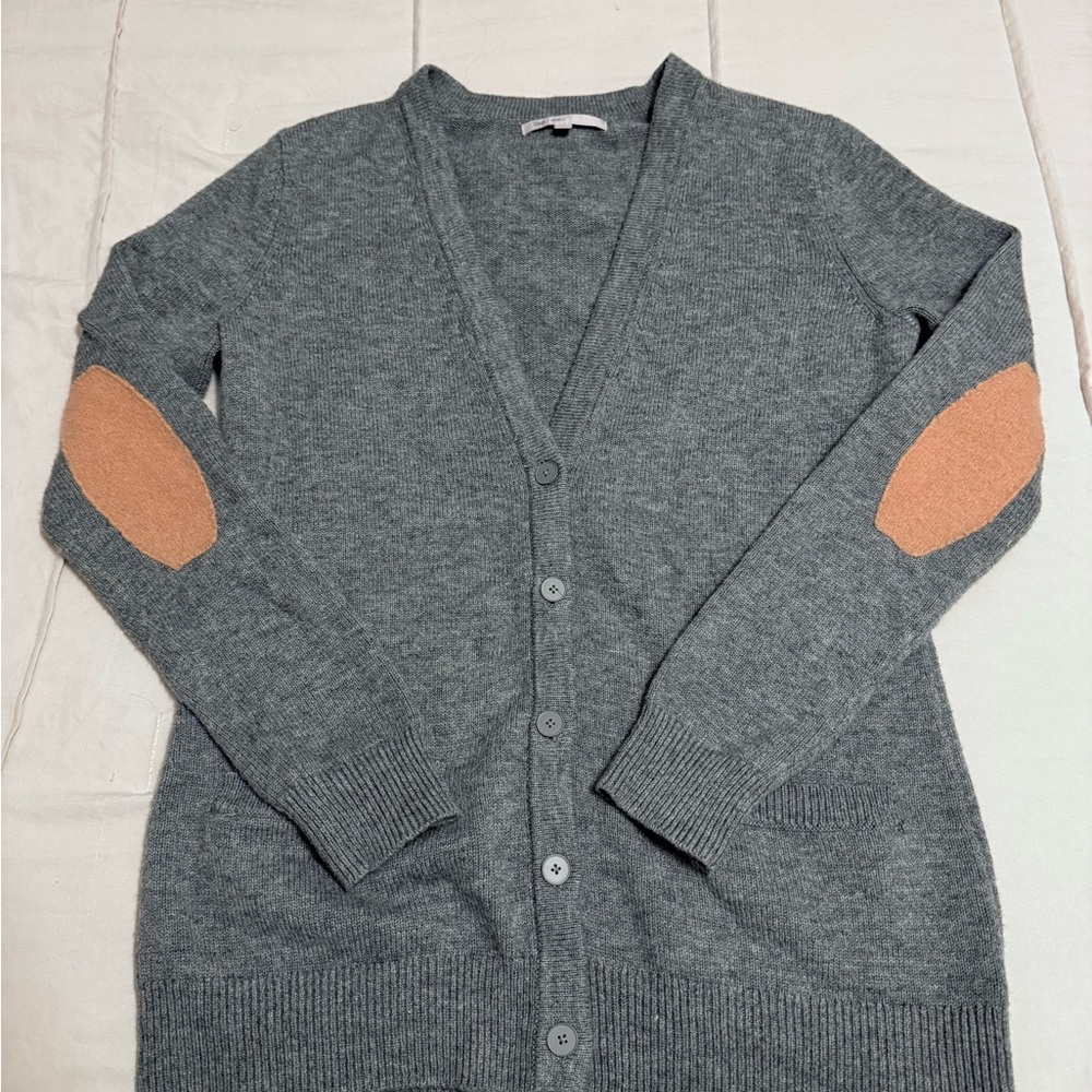 GAP Gray Cardigan with Tan Elbow Patches